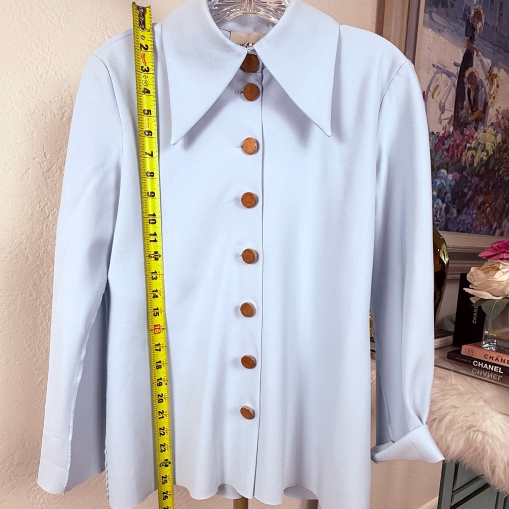 NWT A.W.A.K.E. MODE Pre-Spring 2020 Light Blue Raw Edge Fitted Blouse 42 - Picture 10 of 13